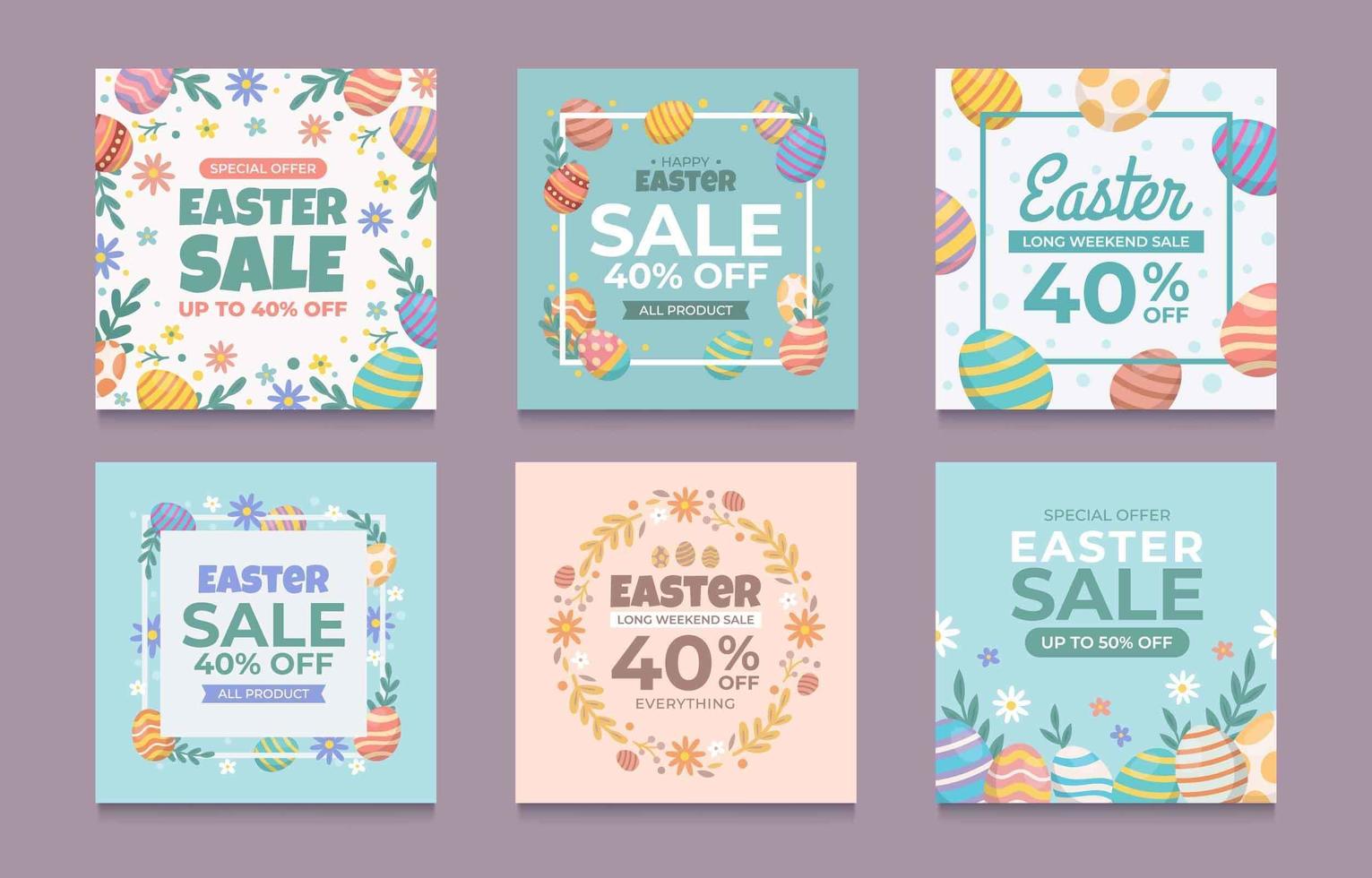 conjunto de venta de pascua con huevo para publicación en redes sociales vector