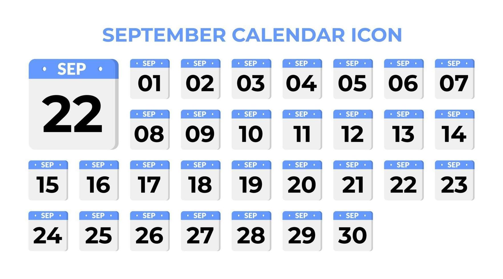 September calendar icon, set on blue vector