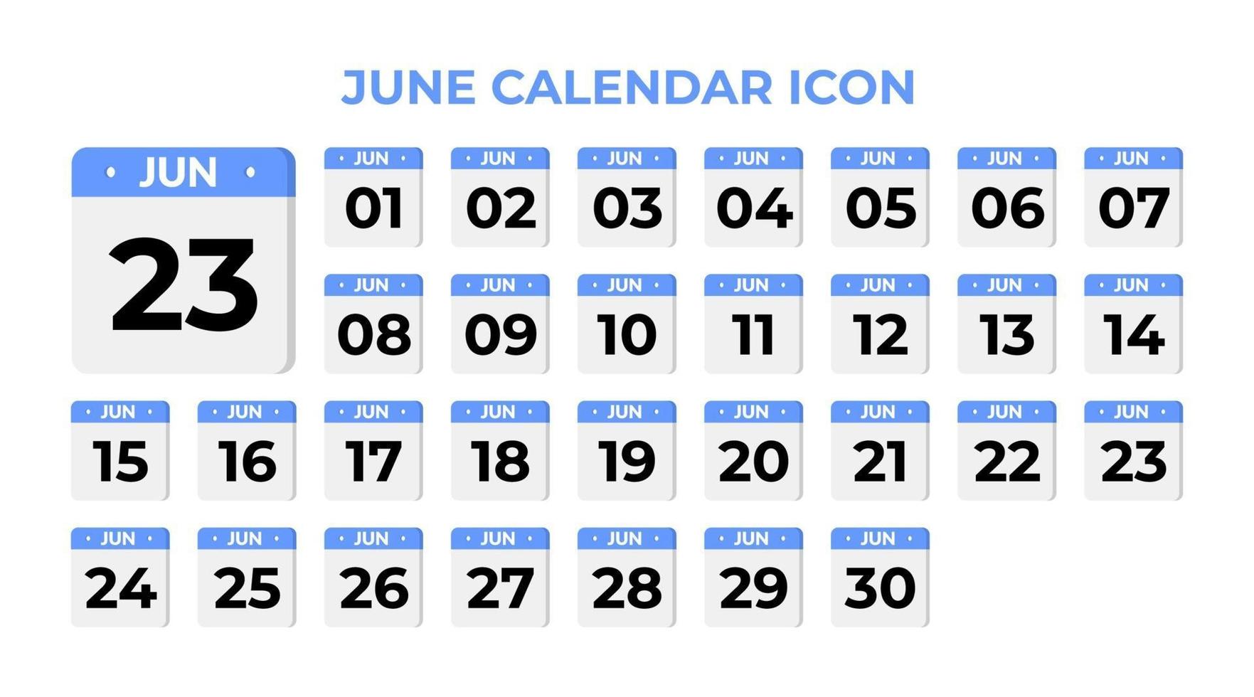 June calendar icon, set on blue vector