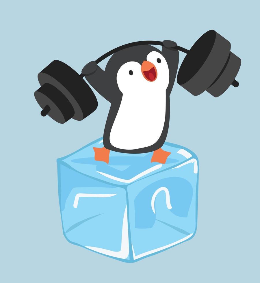 penguin Cartoon Lifting Weights vector