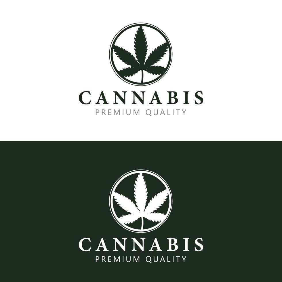 Cannabis logo template with leaf of marijuana in circle. Cannabis vector logo design graphic