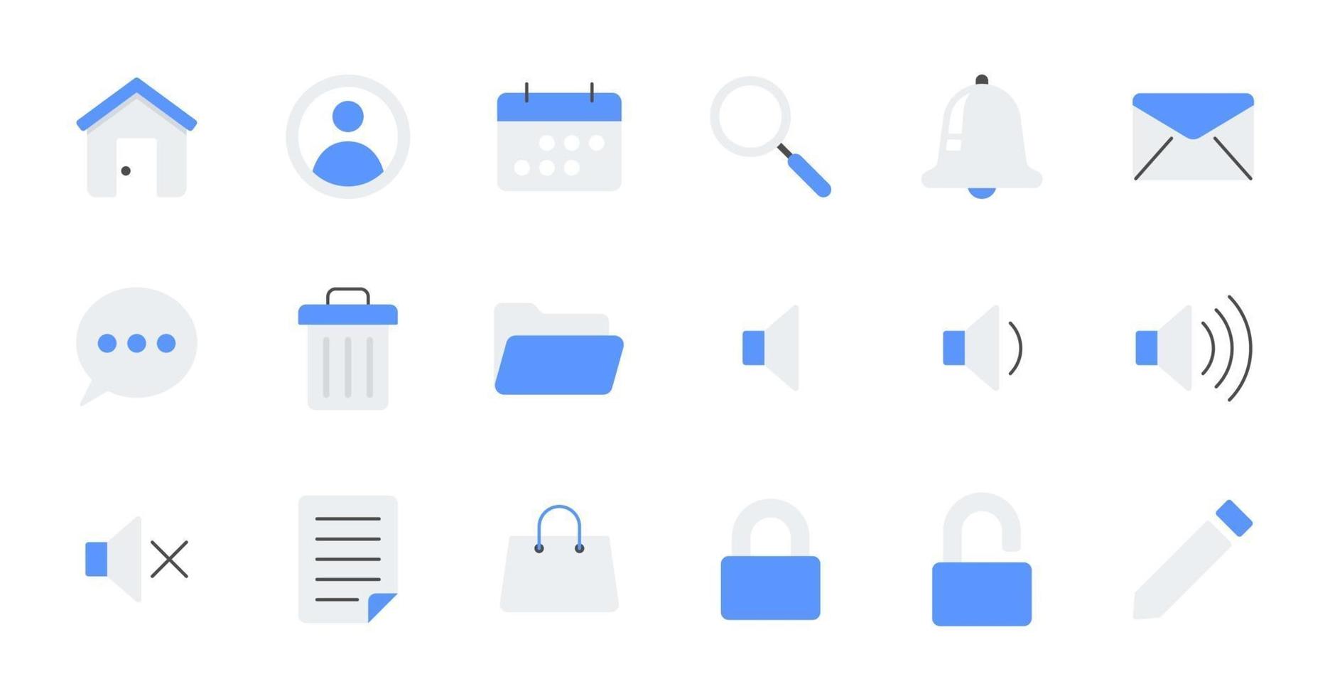 Flat essential UI Icon set. vector