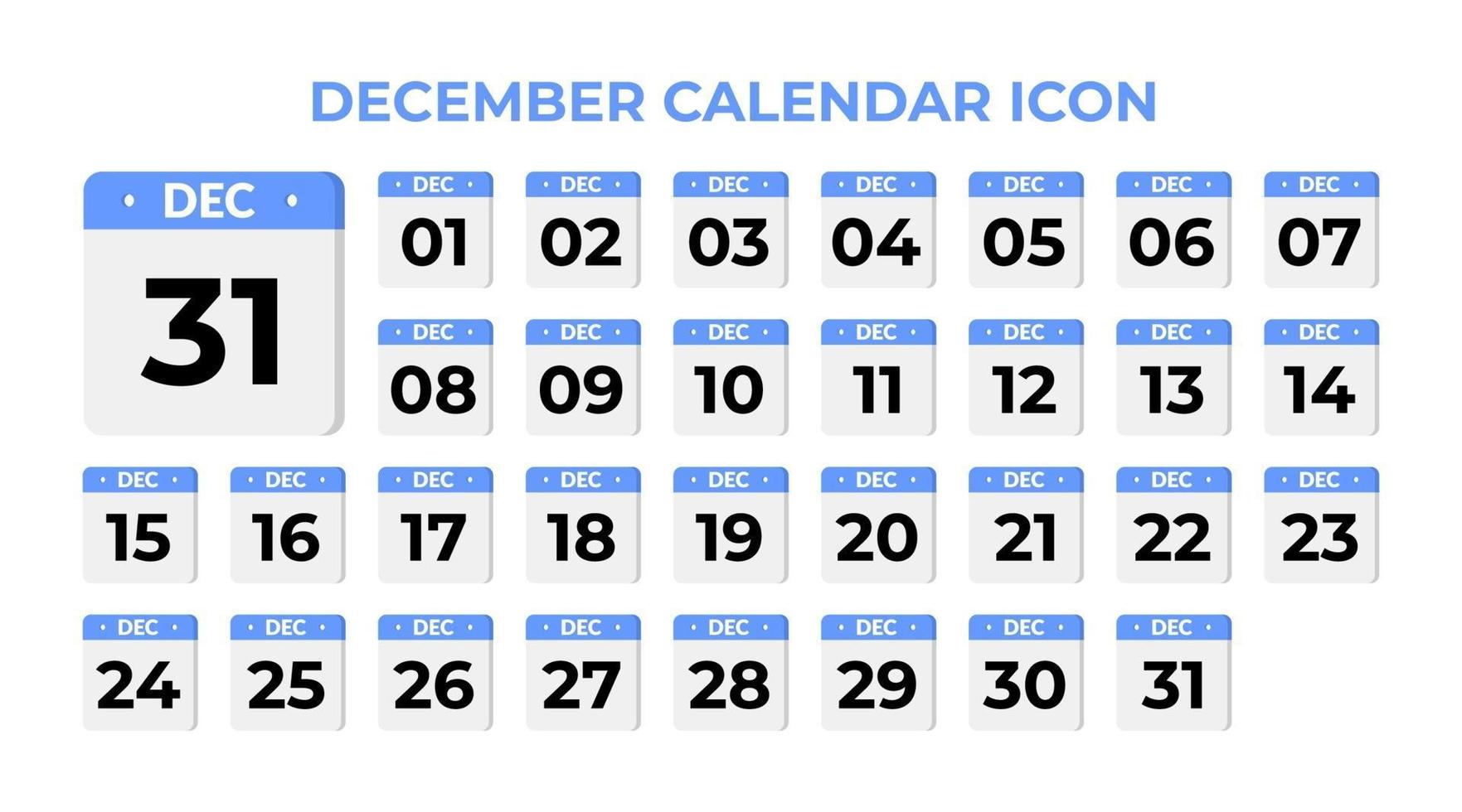 December calendar icon, set on blue vector