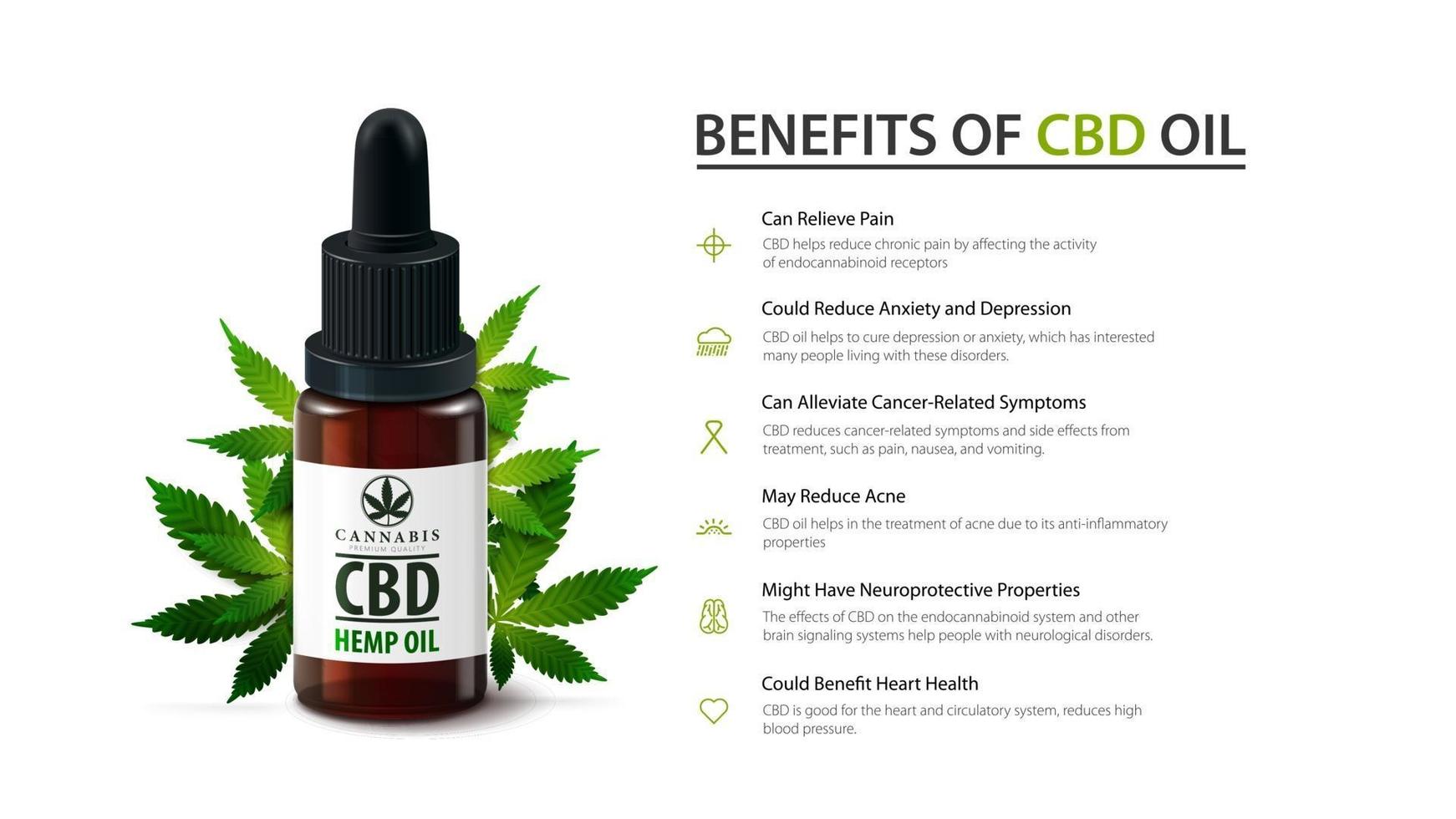 White template of Medical uses for CBD oil, benefits of use CBD oil. vector