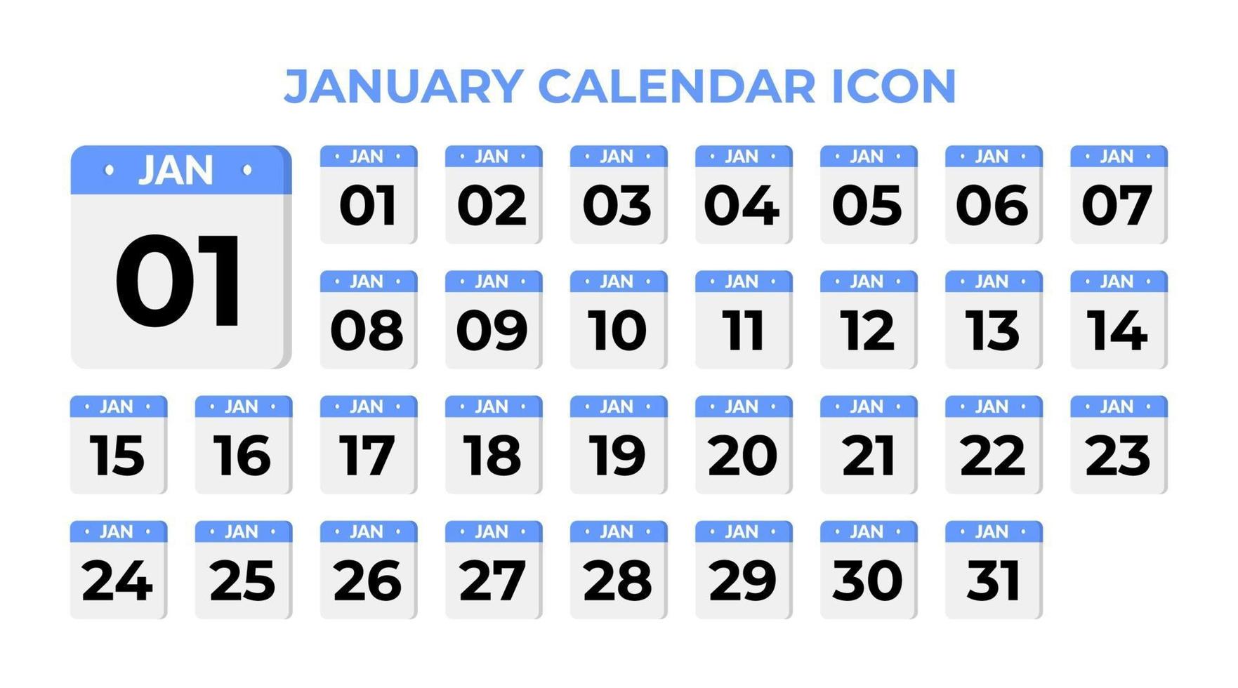 January calendar icon, set on blue vector