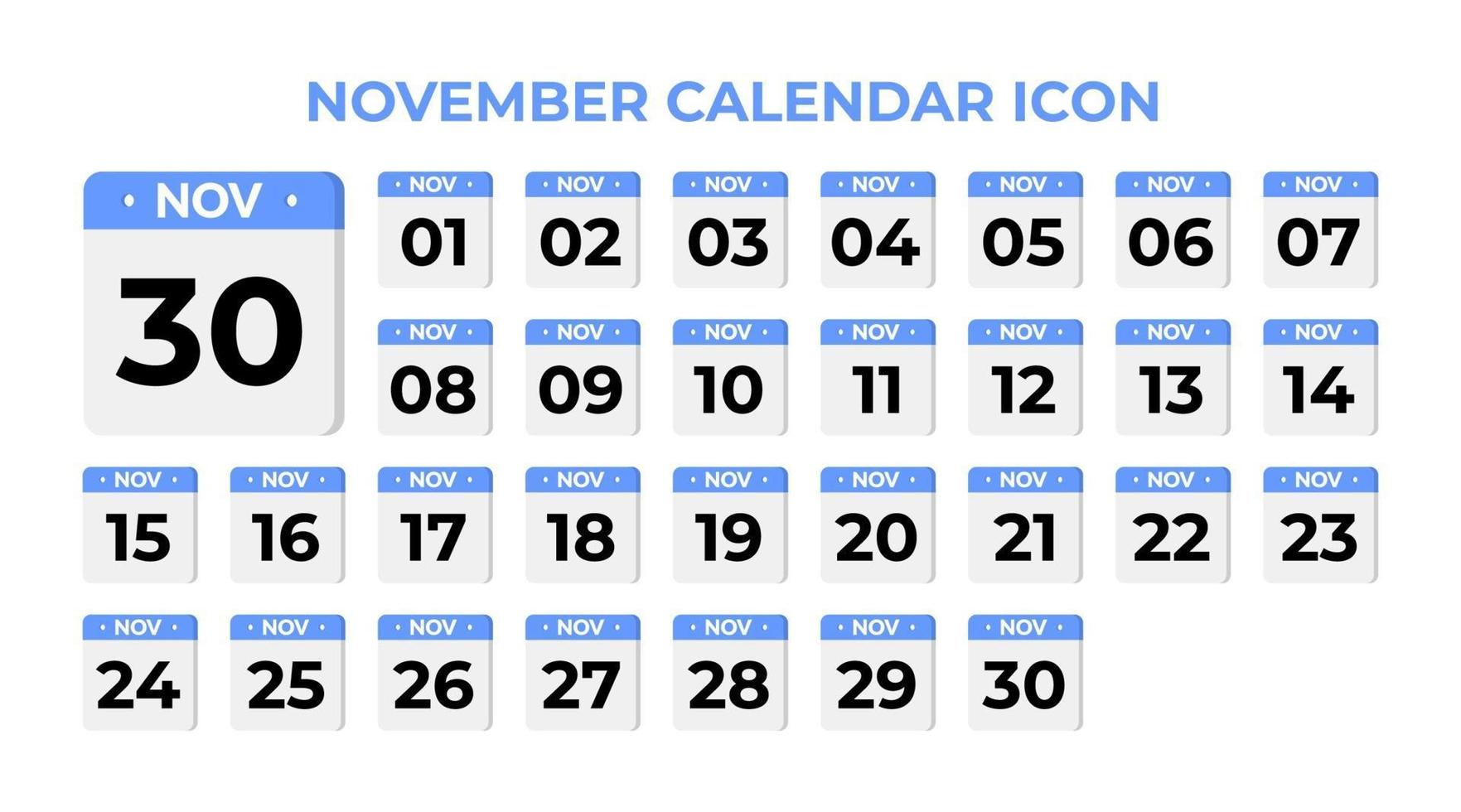 November calendar icon, set on blue vector