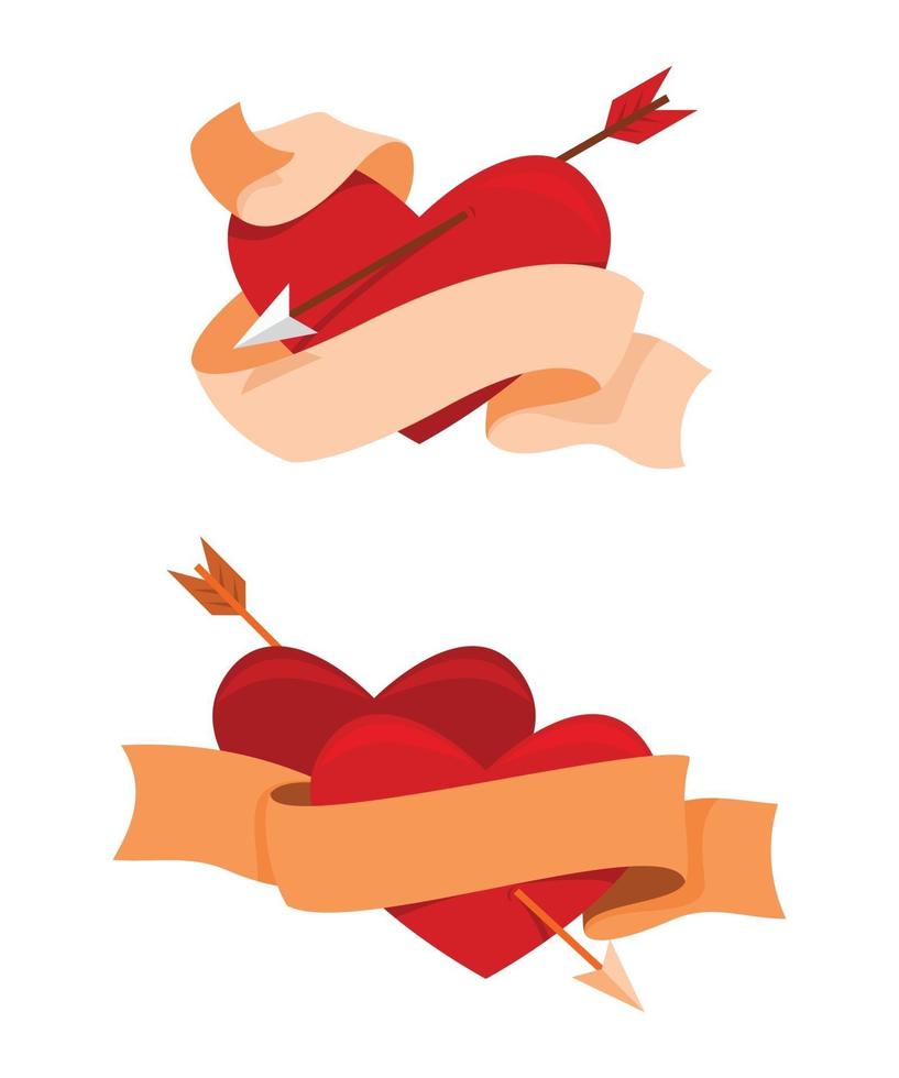 Dos estilos de cinta y corazón apuñalan con una flecha para la decoración de San Valentín. vector