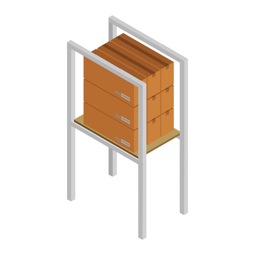 Estante con caja isométrica sobre fondo blanco. vector