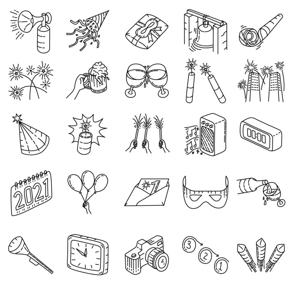 New Year Eve Set Icon Vector. Doodle Hand Drawn or Outline Icon Style vector