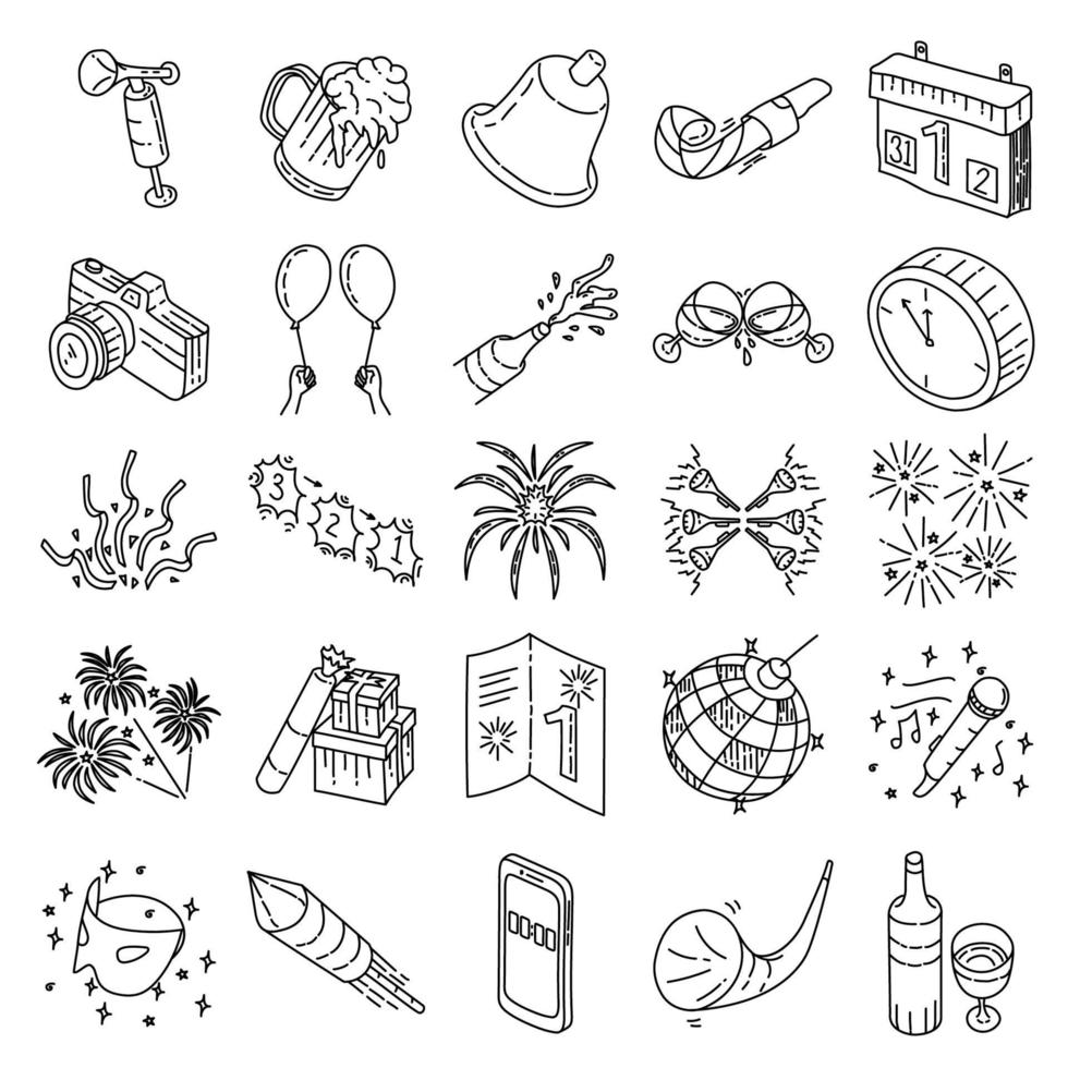 New Year Set Icon Vector. Doodle Hand Drawn or Outline Icon Style vector