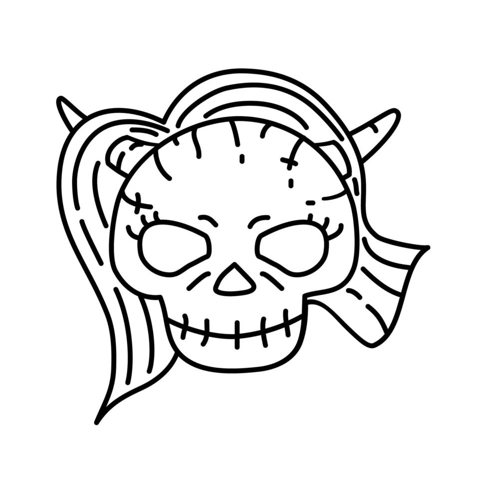 icono de mujer diablo. Doodle dibujado a mano o estilo de icono de contorno negro vector