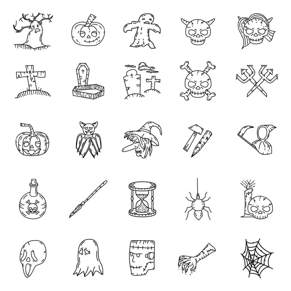 vector de icono de conjunto de halloween, con estilo dibujado a mano