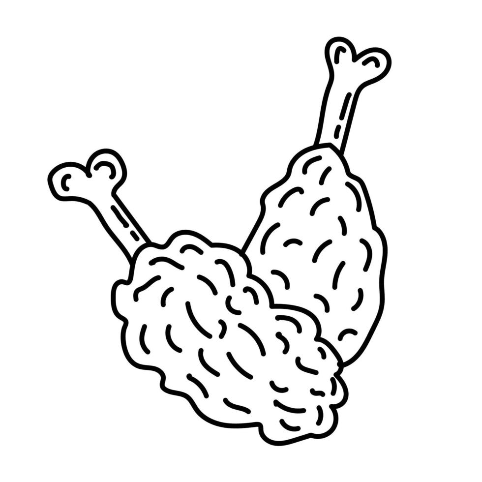 icono de pollo frito. Doodle dibujado a mano o estilo de icono de contorno negro vector