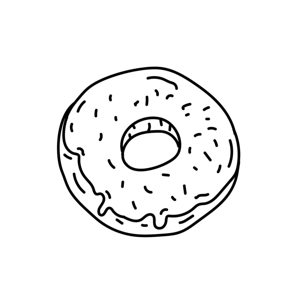 icono de donut. Doodle dibujado a mano o estilo de icono de contorno negro vector