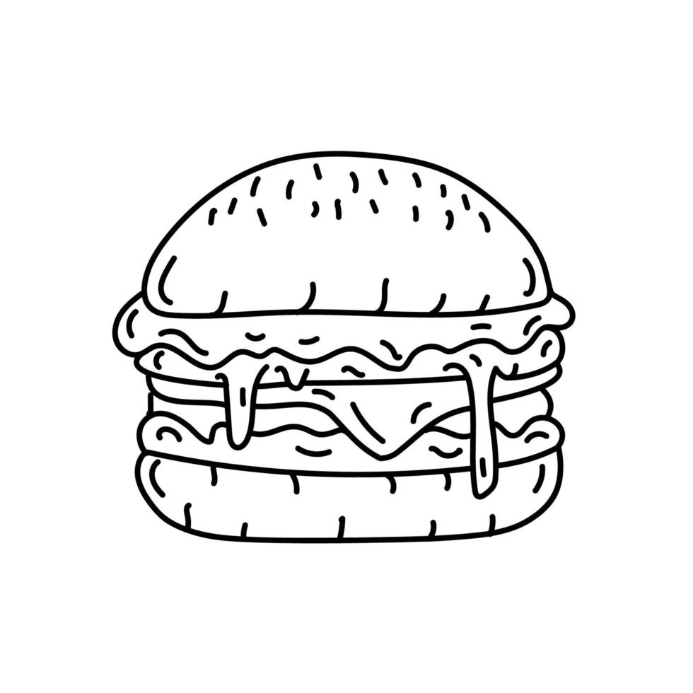 icono de hamburguesa. Doodle dibujado a mano o estilo de icono de contorno negro vector