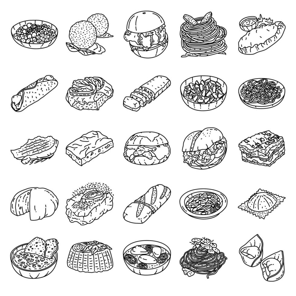 vector de icono de conjunto de comida italiana. Doodle dibujado a mano o estilo de icono de contorno