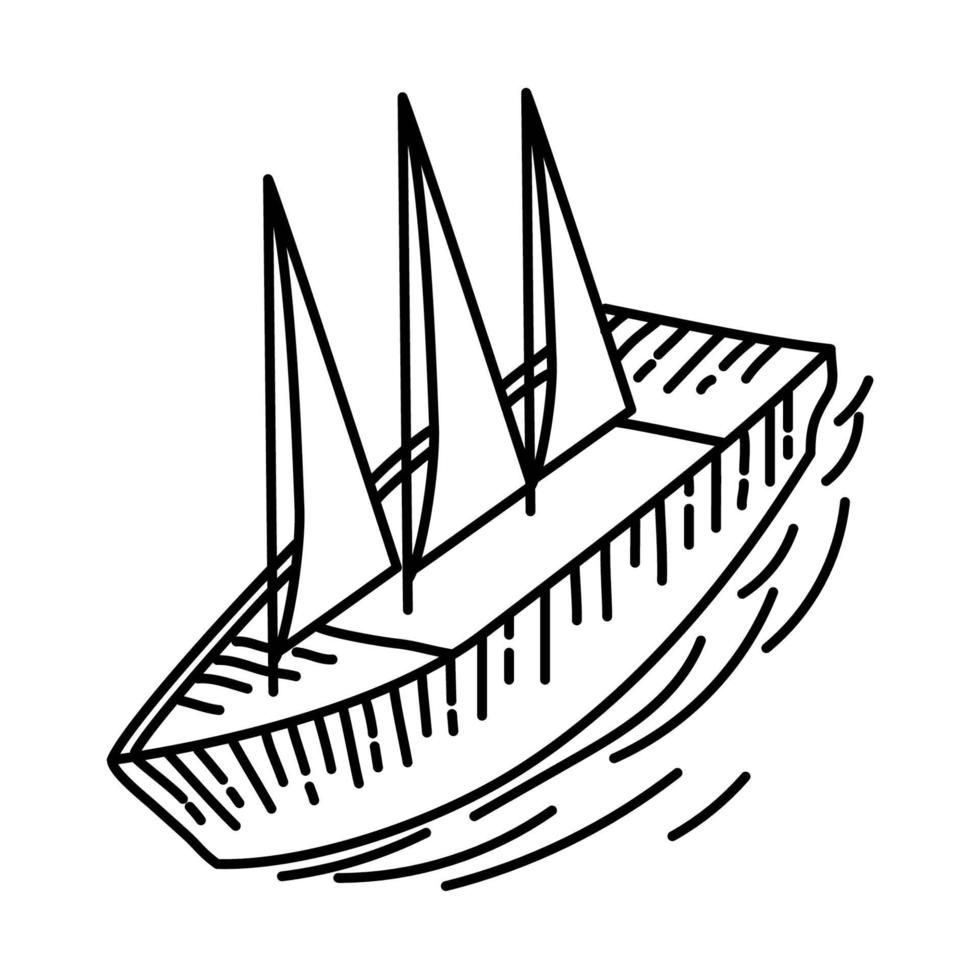 barco de vela bonito icono. Doodle dibujado a mano o estilo de icono de contorno vector