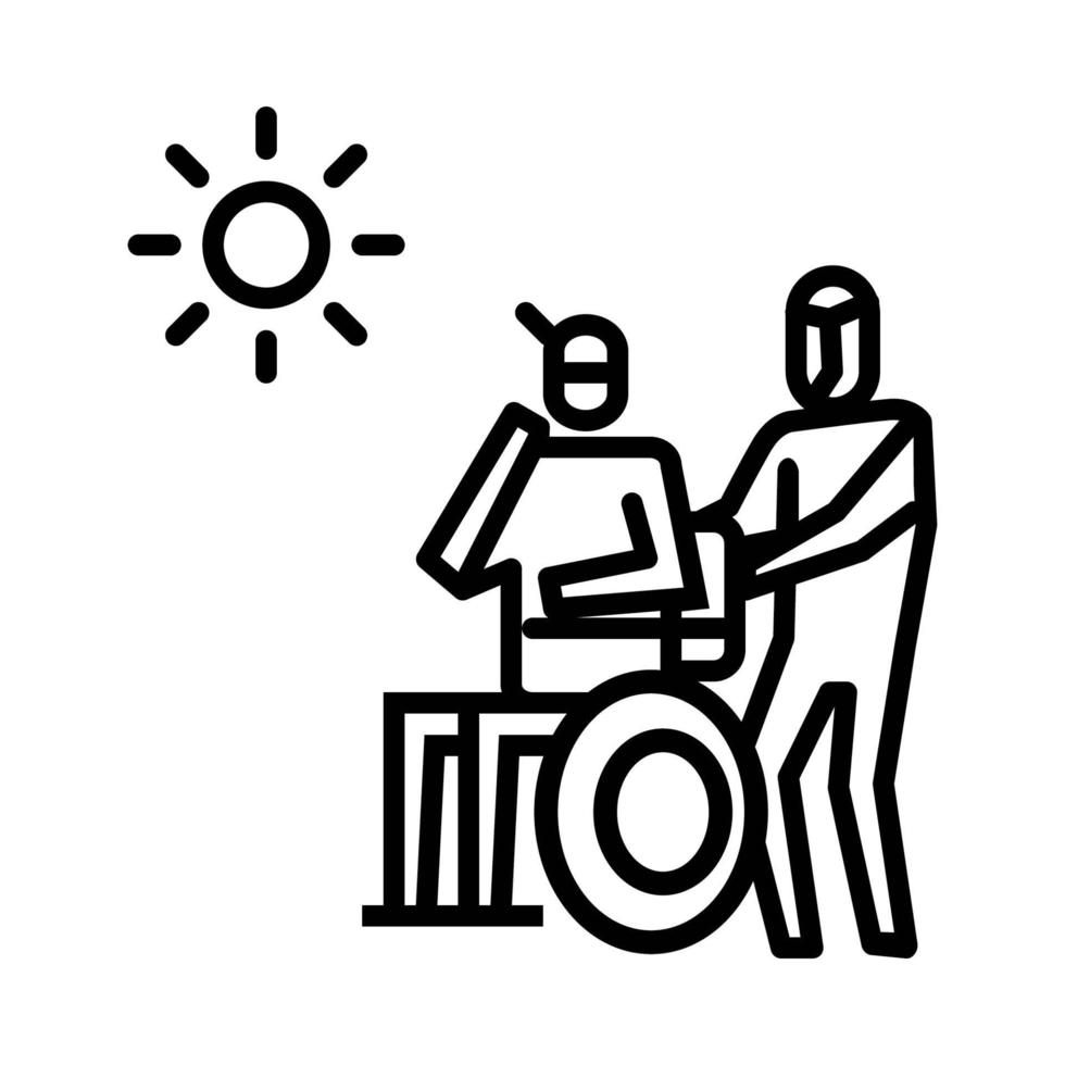 el paciente toma el sol en el icono. símbolo de actividad o ilustración para hacer frente al virus corona vector