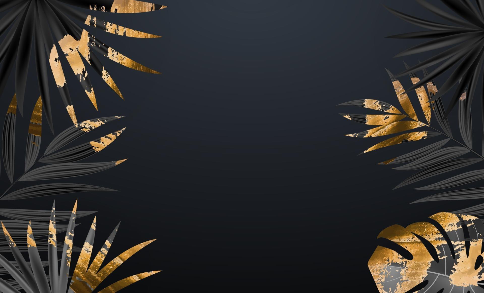 Natural Realistic Black and Gold Palm Leaf Tropical Background. Vector