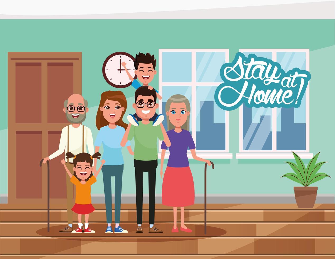 stay at home campaign with family members vector