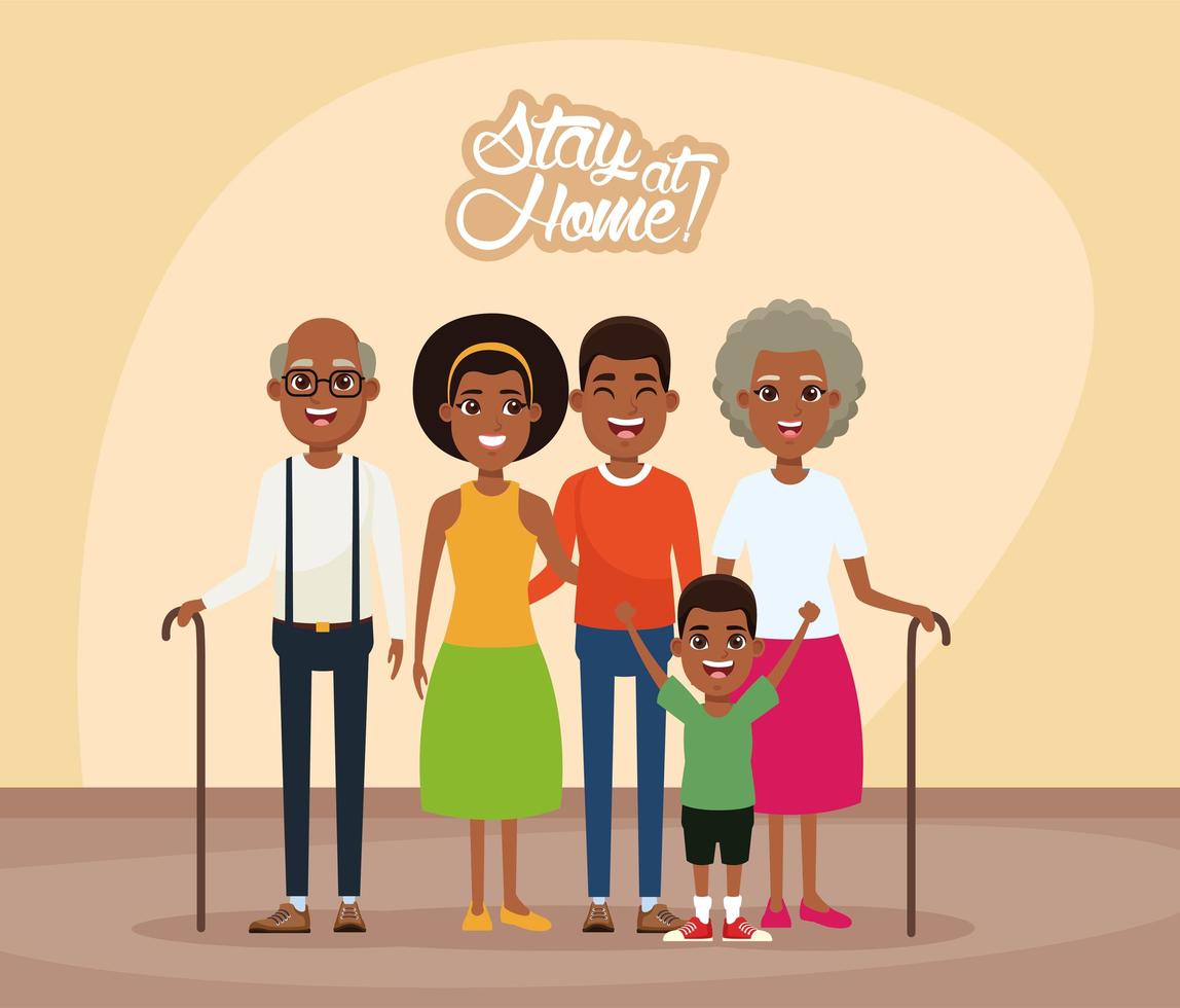 stay at home campaign with black family members vector