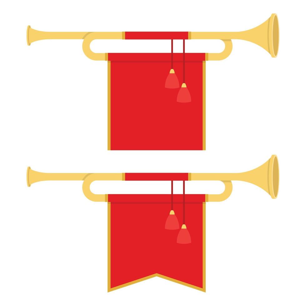 Ilustración de vector de trompetas de cuerno de oro en estilo plano