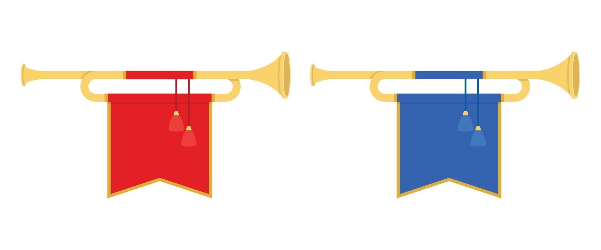 Golden horn trumpets vector illustration in flat style
