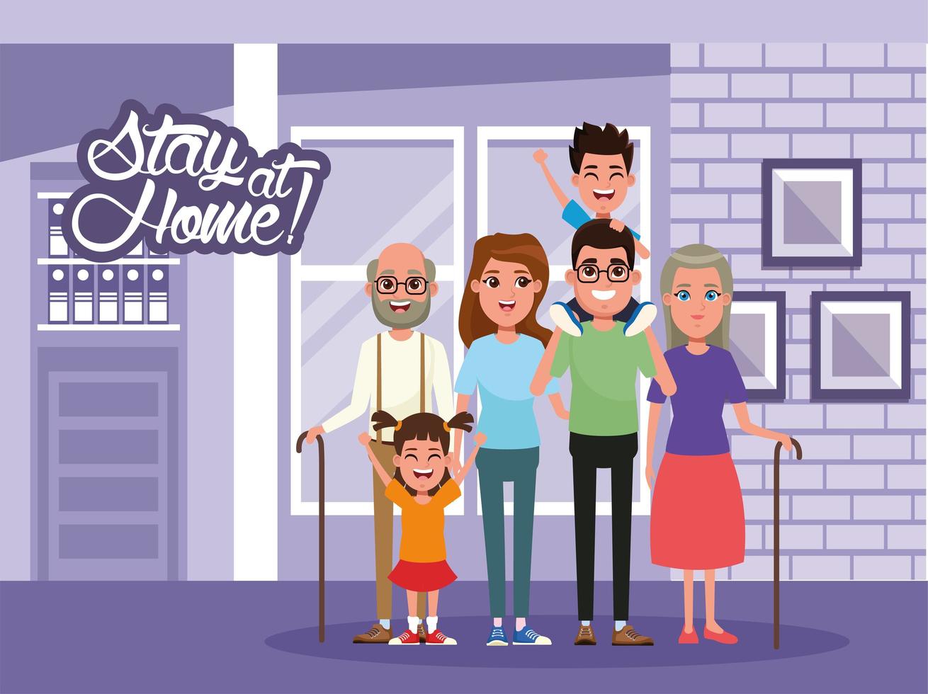 stay at home campaign with family members vector