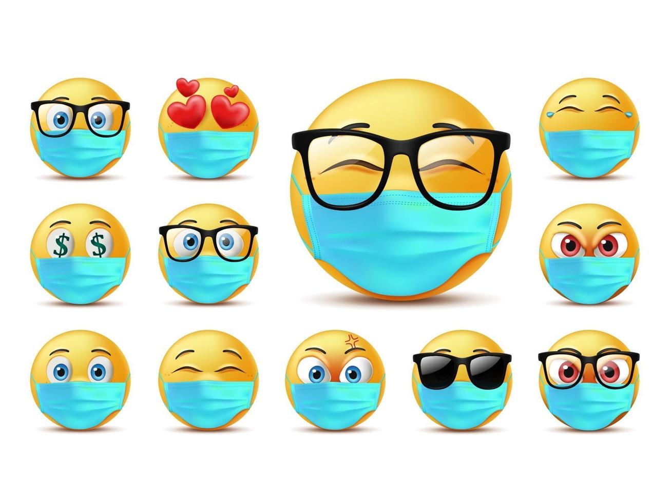 conjunto de caracteres de emoticonos de caras sonrientes vector