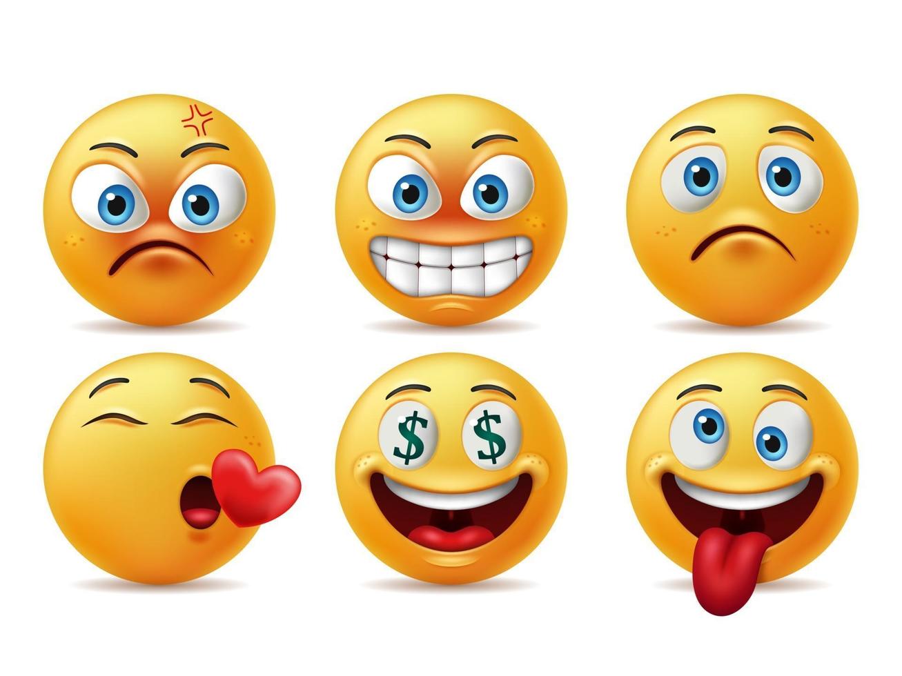 Smiling faces emoticon character set vector