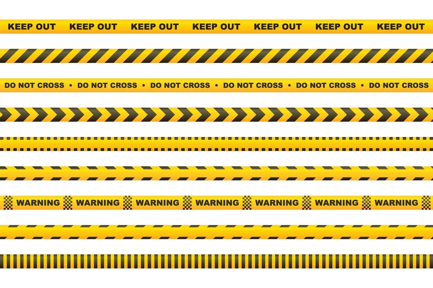 Caution tape with yellow and black stripes set vector