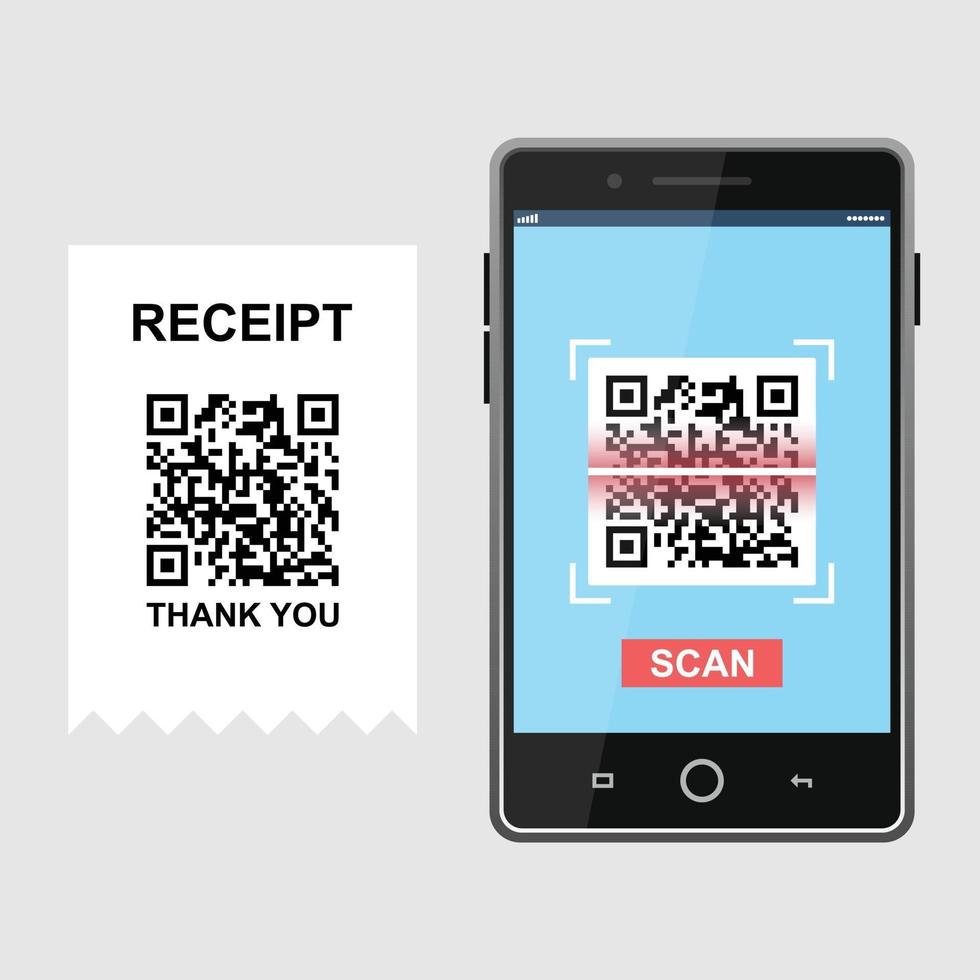 Scan QR code and pay receipt to smartphone set vector