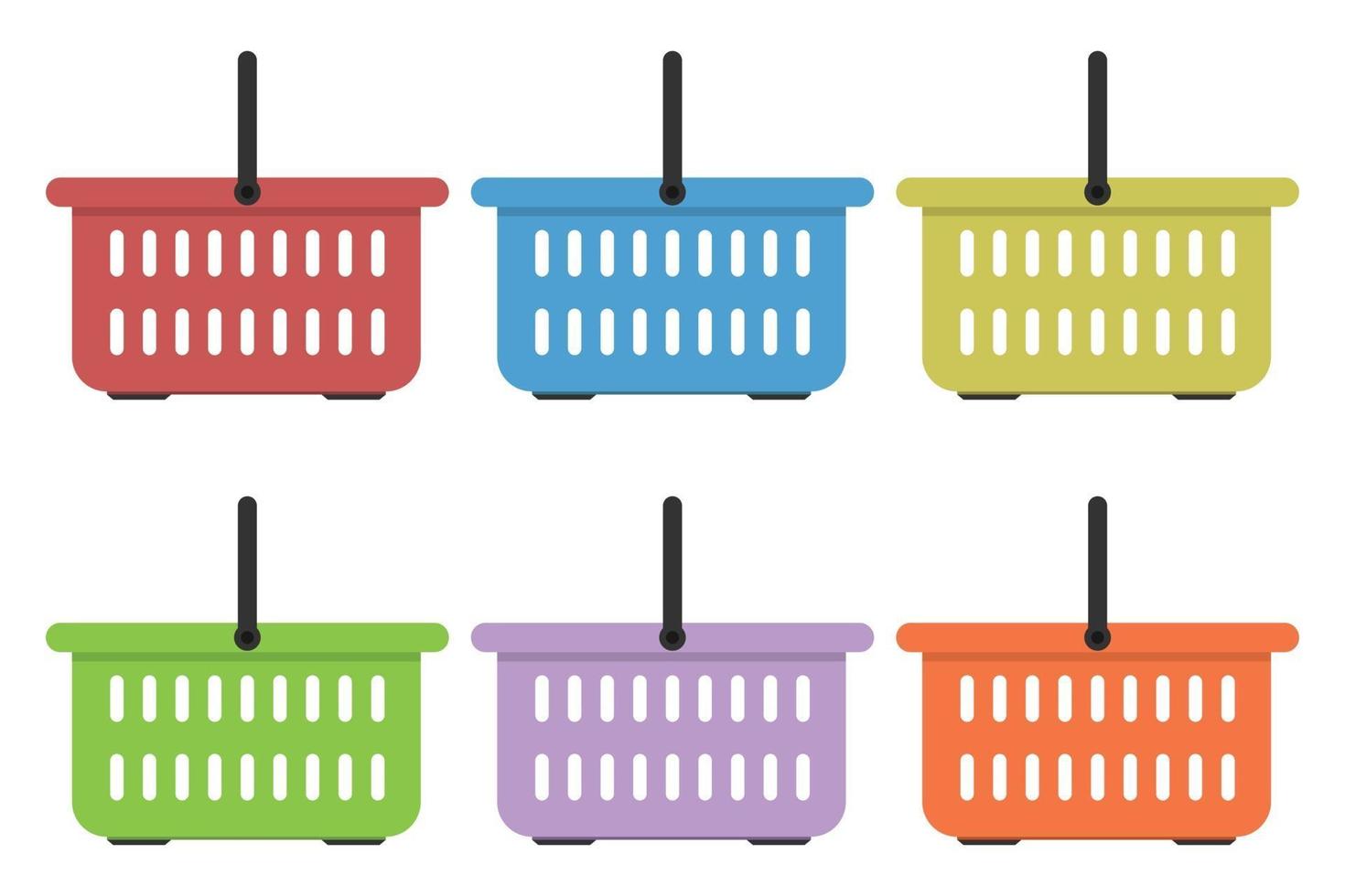 Flat colored grocery basket vector illustration set