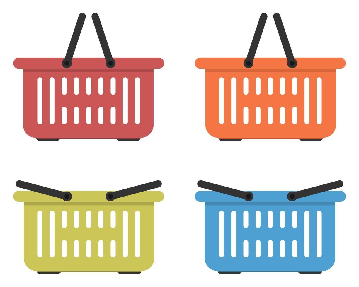 Flat colored grocery basket vector illustration set