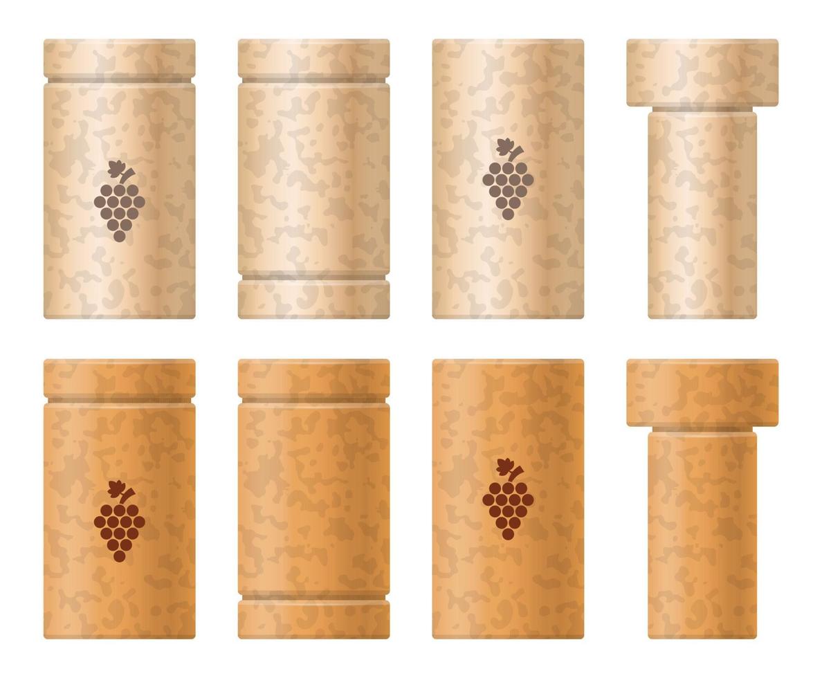 Wooden cork set vector illustration isolated on white set