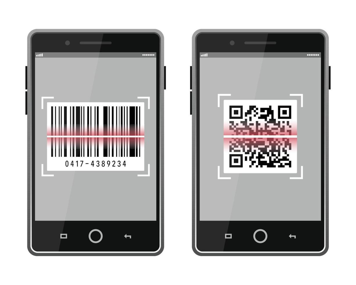 escanear el código qr y el código de barras al teléfono inteligente vector