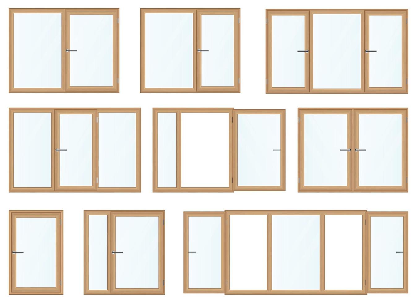 Realistic wooden windows vector illustration isolated on white