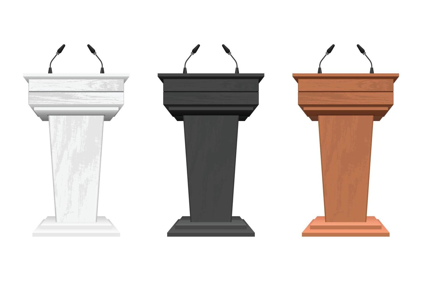 Wooden podium tribune with microphones vector illustration isolated on white