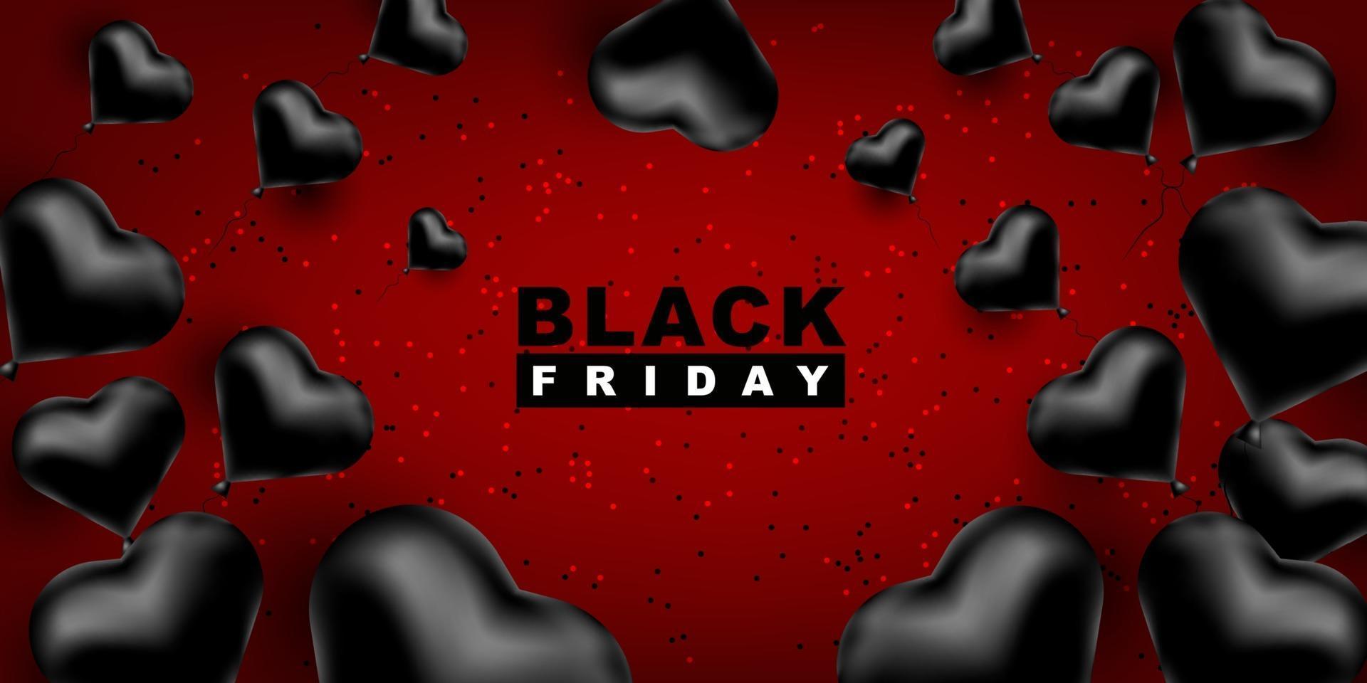 Black friday vector background. Dark Template for a banner with black balloons heart shape