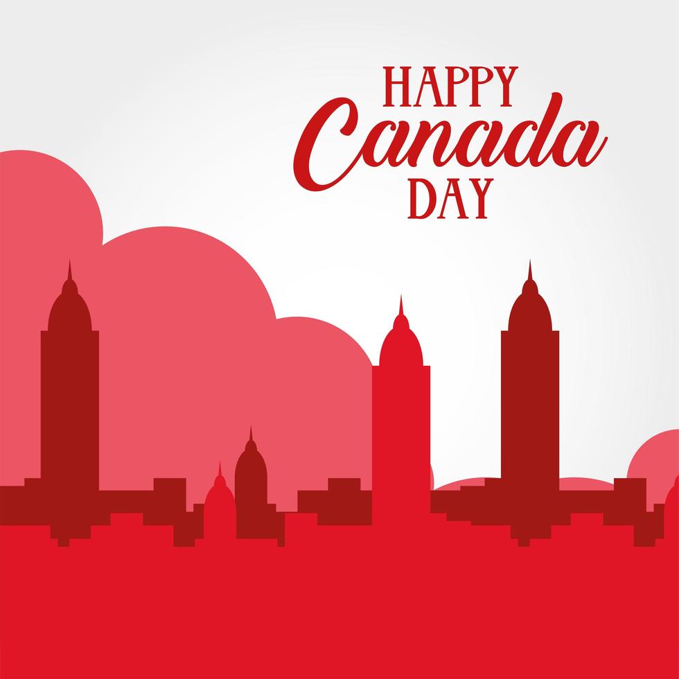 canada day celebration card with cityscape scene vector