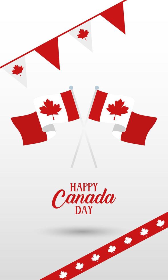 canada day celebration card with garland flag vector