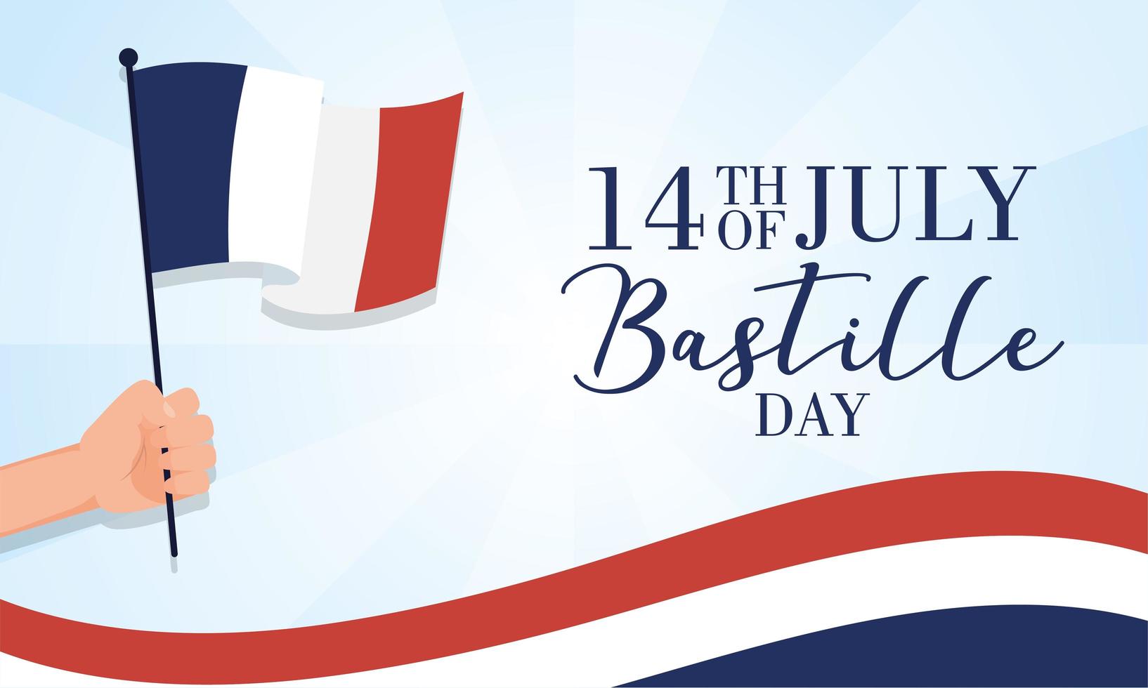 Bastille day celebration card with hand waving a French flag vector