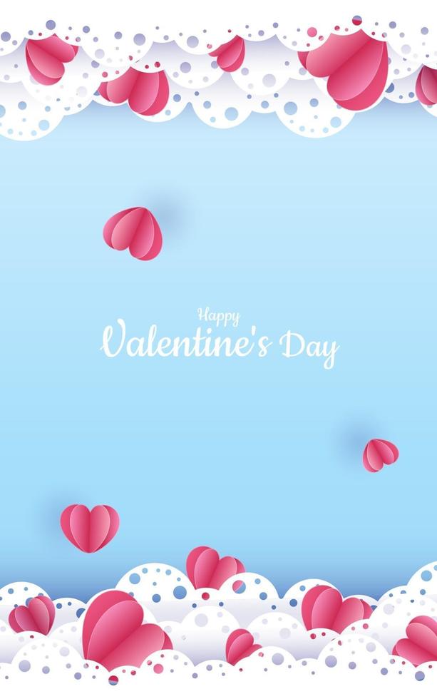 Valentine's Day. Vector pastel blue background with red 3D paper cut hearts. A nice lace ornament. A place to text. Banner or invitation for a wedding or holiday. Love