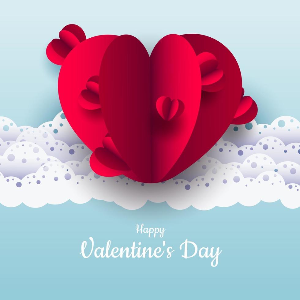 Valentine's Day. Vector pastel blue background with red 3D paper cut hearts. A nice lace ornament. A place to text. Banner or invitation for a wedding or holiday. Love