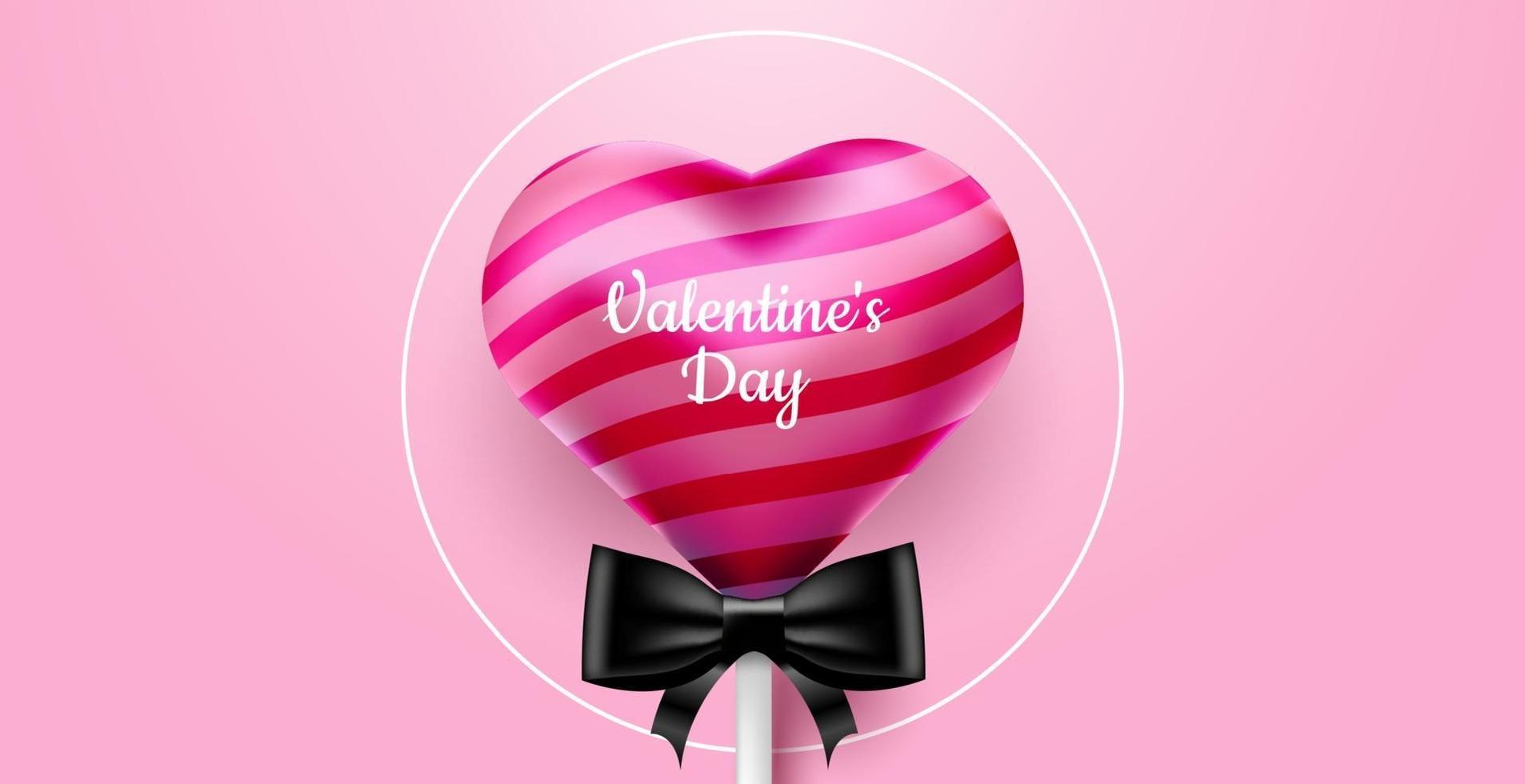 día de San Valentín. vector fondo rosa dulce y lindo con piruleta de caramelo 3d realista. banner para el sitio o postales