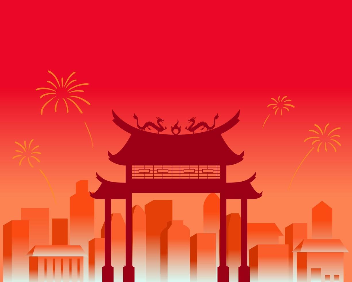 City Scenery On Chinese New Year Celebration vector