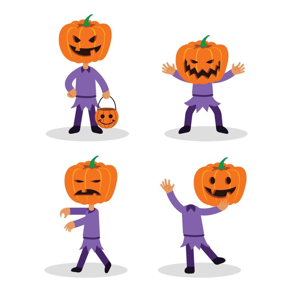 conjunto de caracteres planos jack pumpkin lantern vector