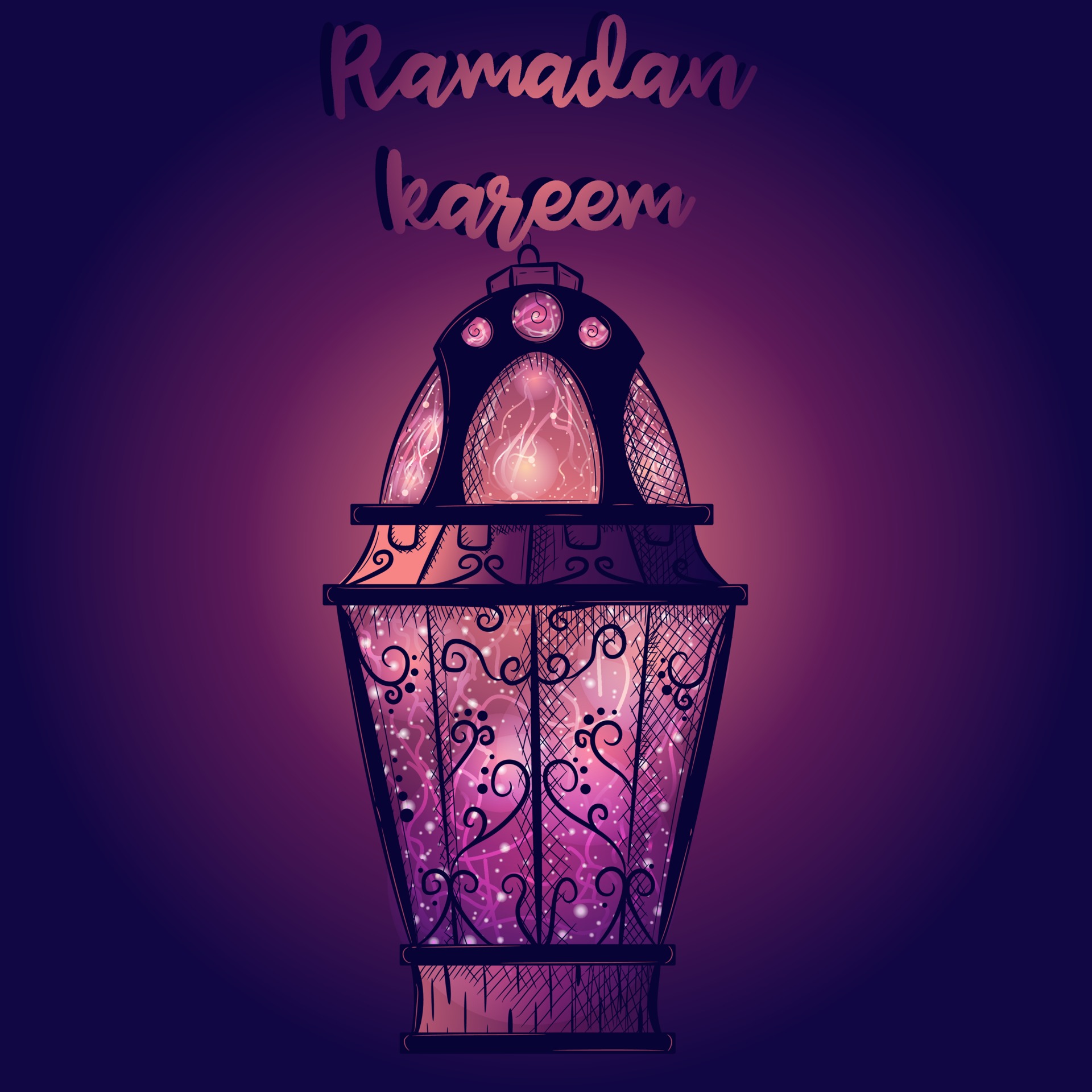 Ramadan kareem islamic background with mosque and arabic lantern posters  for the wall • posters night scene, purple, copy space