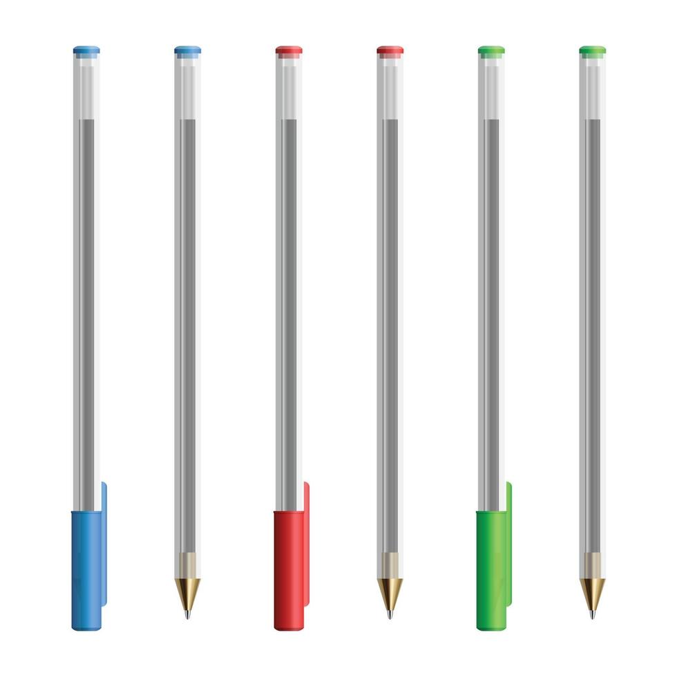 Realistic plastic pen vector illustration isolated on white set