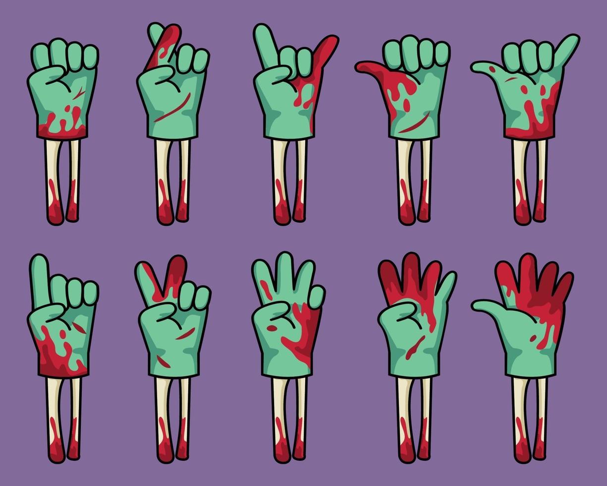 Pale Green Zombie Cartoon Hand Gesture Set vector